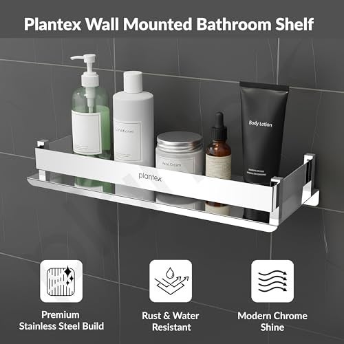 Plantex Stainless Steel Bathroom Shelf Rack/Bathroom Organizer/Wall Shelf for Bathroom Accessories Set/Kitchen Stand/Kitchen Shelves & Racks - Chrome (12x5 Inch) - Image 2