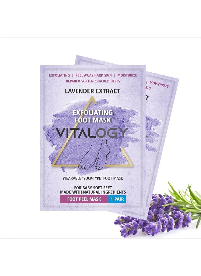 VITALOGY Vitalogy Foot Peel Mask for Dead Skin Removal | Exfoliating Foot Mask Peeling Feet Mask | Foot Hydrating Sock Pedicure Essential | Make Your Feet Baby Soft, Repair Rough Heels, Lavender (2 Pairs)  - Image 1
