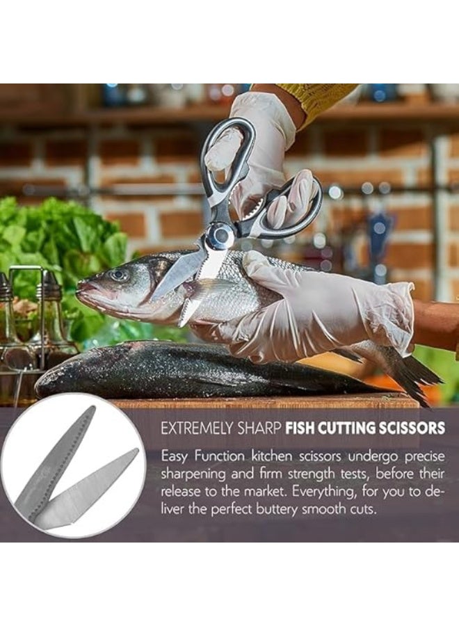 مقص مطبخ متعدد الاستخدامات، شفرات متينة من الفولاذ المقاوم للصدأ، مزود بكسارة جوز وفتاحة زجاجات، أداة لتقطيع الأسماك والدواجن والخضراوات - Image 5