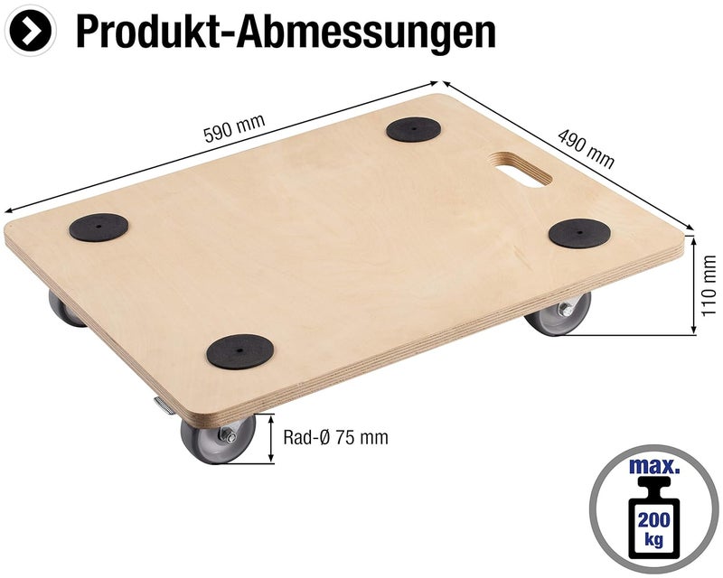 Metafranc Transport Roller 590 x 490 mm, 200 kg, Plywood, PU, brake - Image 2