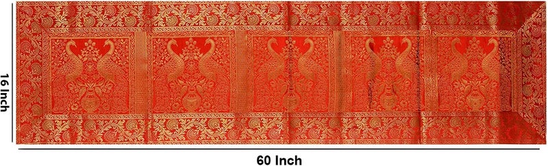 E - Ezra E EZRA Red Table Runner Room Decor Silk Brocade Jacquard Long Runner Table Cloth 4 6 Seater Dinning Table 16 Inches X 60 Inches - Image 3