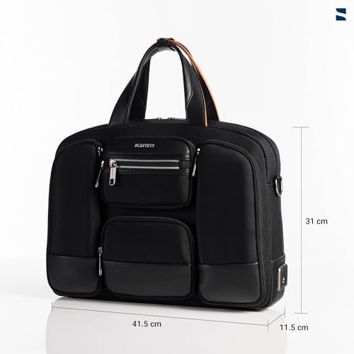 scarters Terminal Office Bag for Men | 16 inch Laptop Messenger Briefcase | 24L Spacious Multi-Compartment Shoulder Bag | Water Resistant Nylon | AirTag Pocket | Office & Travel (Black) - Image 2