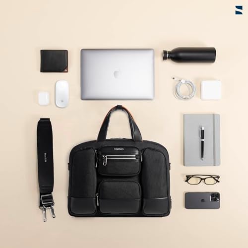 scarters Terminal Office Bag for Men | 16 inch Laptop Messenger Briefcase | 24L Spacious Multi-Compartment Shoulder Bag | Water Resistant Nylon | AirTag Pocket | Office & Travel (Black) - Image 3