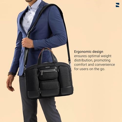 scarters Terminal Office Bag for Men | 16 inch Laptop Messenger Briefcase | 24L Spacious Multi-Compartment Shoulder Bag | Water Resistant Nylon | AirTag Pocket | Office & Travel (Black) - Image 4