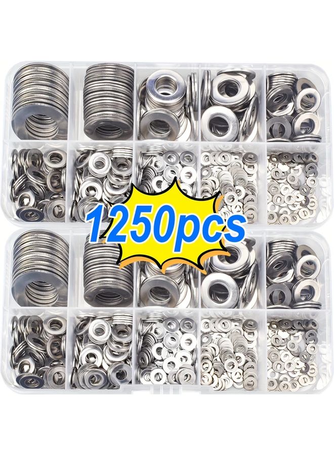 1250pcs Stainless Steel Flat Washers Assortment Kit M2 M2 5 M3 M4 M5 M6 M8 M10 M12 For Home Factory Repair - Image 2