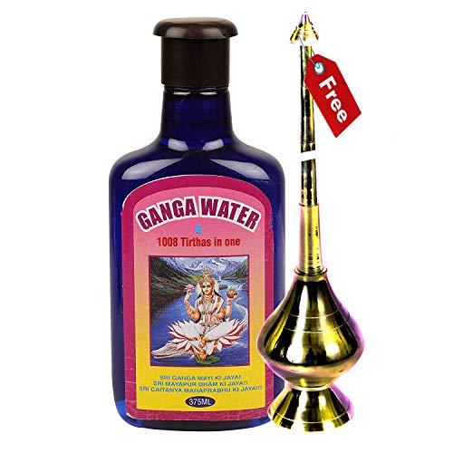 ROLIMOLI Combo Set with Brass Gangajal Sprinkler 8 inch and Pure Holy Gangajal 1008 Ganga Water Tirthas in One (375 ML) - Image 1