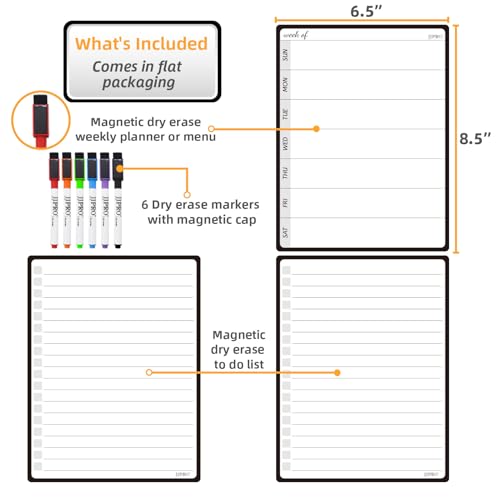 JJPRO JPRO Magnetic Weekly Calendar and to Do List for Fridge - 8.5" x 6.5" Weekly Meal Planner for Refrigerator and Dry Erase Daily to-Do List -6 Markers Included! - Image 2
