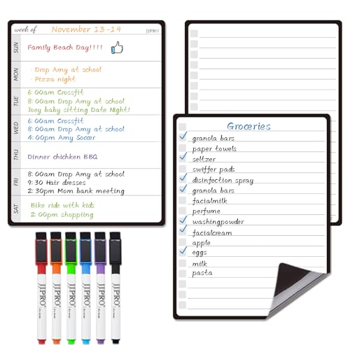 JJPRO JPRO Magnetic Weekly Calendar and to Do List for Fridge - 8.5" x 6.5" Weekly Meal Planner for Refrigerator and Dry Erase Daily to-Do List -6 Markers Included! - Image 1