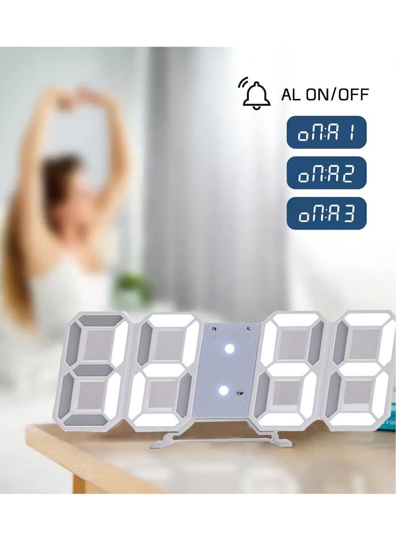 Multifunctional Digital Wall Clock LED Light 12/24 Hour Time Display White - Image 2