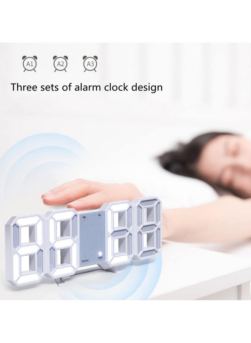 Multifunctional Digital Wall Clock LED Light 12/24 Hour Time Display White - Image 3