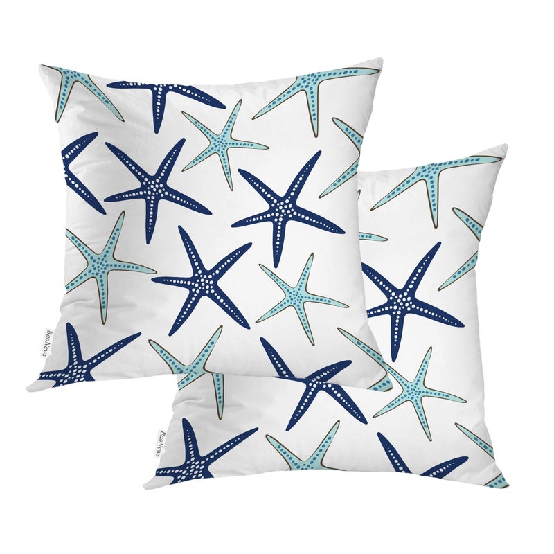 BaoNews Coastal Nautical Pillow Covers Coastal Nautical Starfish Repeat Pattern Navy Blue Square 20 x 20 Inches Decorative Throw Pillow Covers Cotton Cushion for Sofa Bedroom Car Blue 07 Set of 2