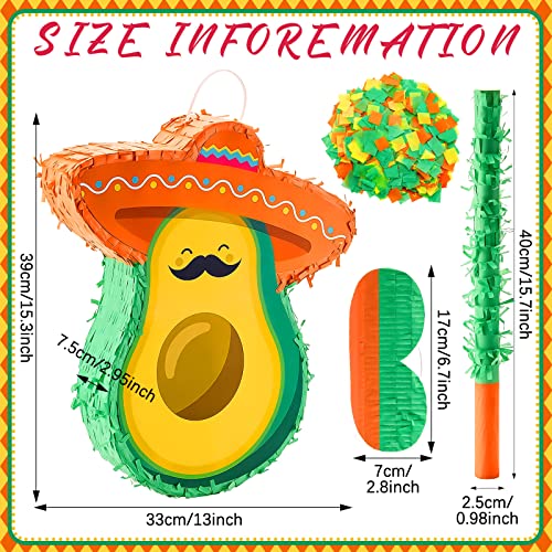 Lewtemi Avocado Piata Mini Sombrero Hats Mexican Fiesta Game Favors with Piata Stick Blindfold Confetti Set 154 x 13 x 3 Inch - Image 5