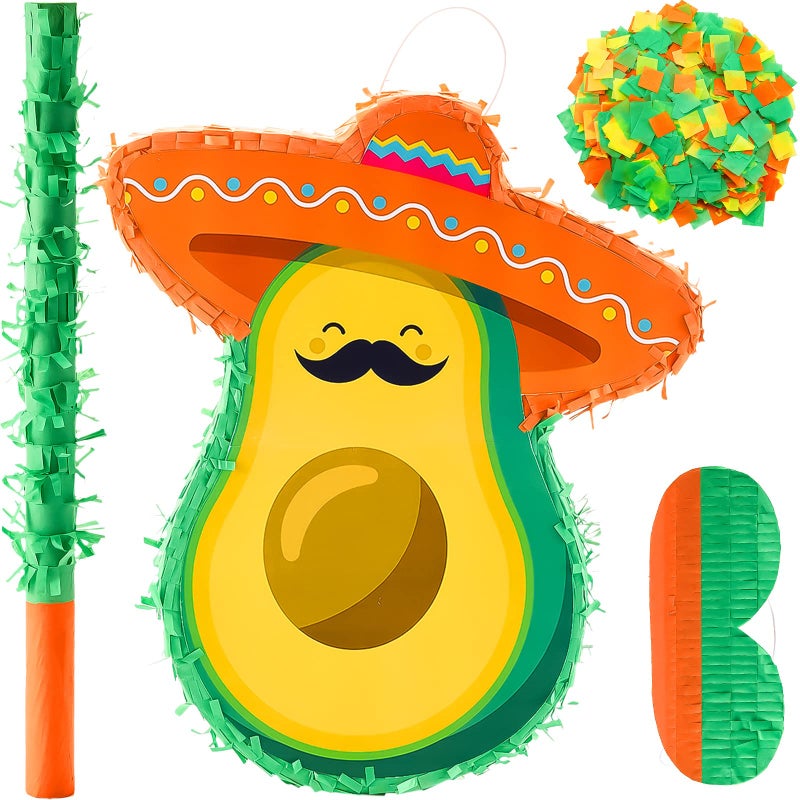Lewtemi Avocado Piata Mini Sombrero Hats Mexican Fiesta Game Favors with Piata Stick Blindfold Confetti Set 154 x 13 x 3 Inch - Image 3
