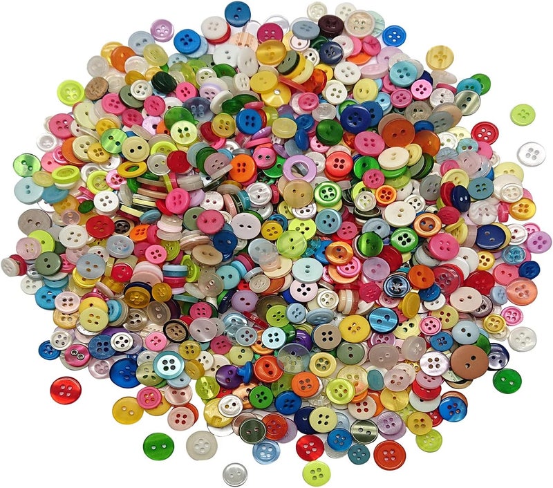 Goiio 2000 Pcs Resin Buttons, Assorted Sizes Round Craft Buttons for Sewing DIY Crafts,Children's Manual Button Painting, Mixed Colors - Image 1