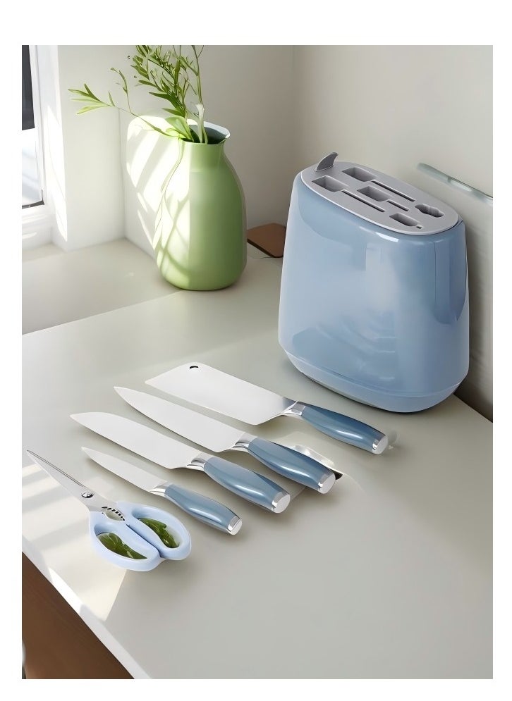 C&E Kitchen knife set, 6-piece set of glacier blue sharp knives, suitable for the kitchen, non-stick and anti-slip stainless steel kitchen knife set, with glacier blue knife holder, suitable for home or dining room use  - Image 1