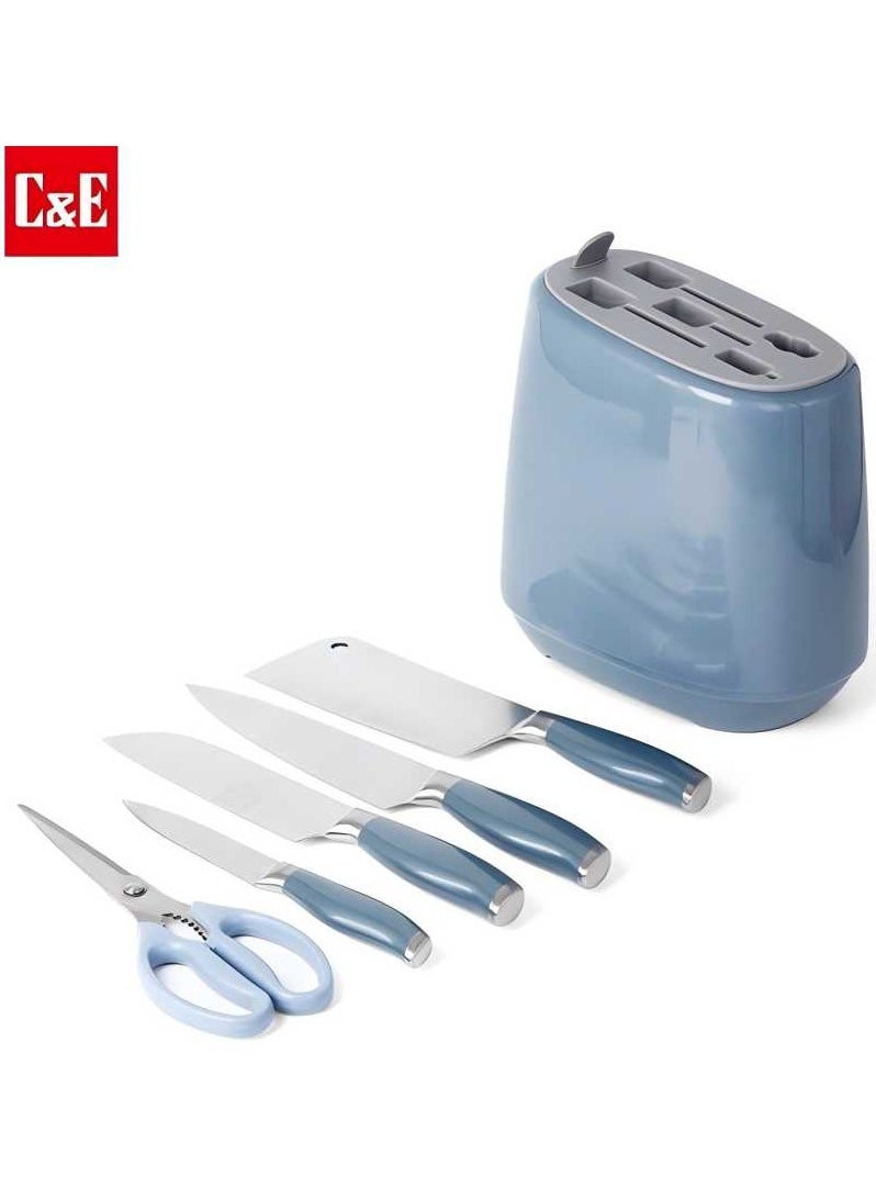 C&E Kitchen knife set, 6-piece set of glacier blue sharp knives, suitable for the kitchen, non-stick and anti-slip stainless steel kitchen knife set, with glacier blue knife holder, suitable for home or dining room use  - Image 2