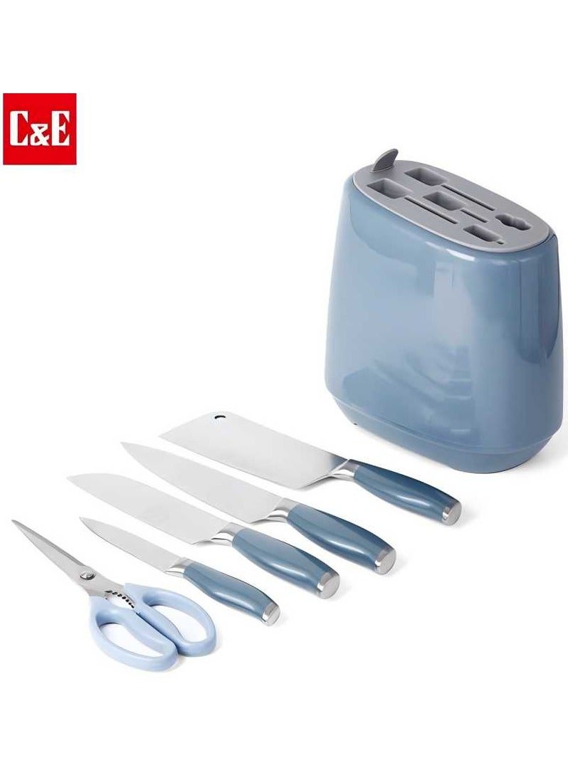 C&E Kitchen knife set, 6-piece set of glacier blue sharp knives, suitable for the kitchen, non-stick and anti-slip stainless steel kitchen knife set, with glacier blue knife holder, suitable for home or dining room use  - Image 1