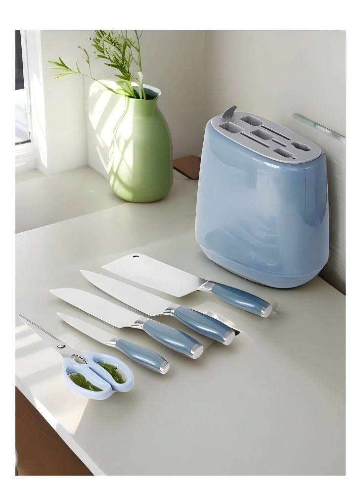 C&E Kitchen knife set, 6-piece set of glacier blue sharp knives, suitable for the kitchen, non-stick and anti-slip stainless steel kitchen knife set, with glacier blue knife holder, suitable for home or dining room use  - Image 2