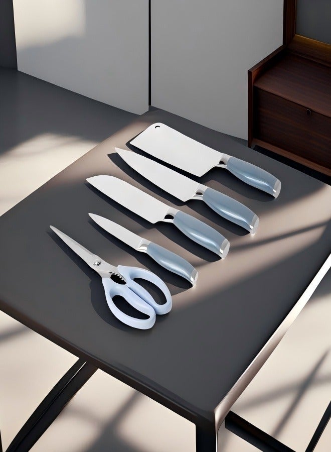 C&E Kitchen knife set, 6-piece set of glacier blue sharp knives, suitable for the kitchen, non-stick and anti-slip stainless steel kitchen knife set, with glacier blue knife holder, suitable for home or dining room use  - Image 4