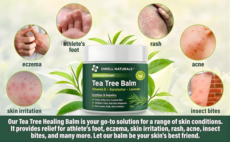 OWELL NATURALS Tea Tree Antifungal Balm â€“ Soothing & Fast-Acting Relief for Athleteâ€™s Foot, Jock Itch, Dry Cracked Skin, and Rashes â€“ Natural Healing Ointment for Feet & Body, 2 oz - Image 2