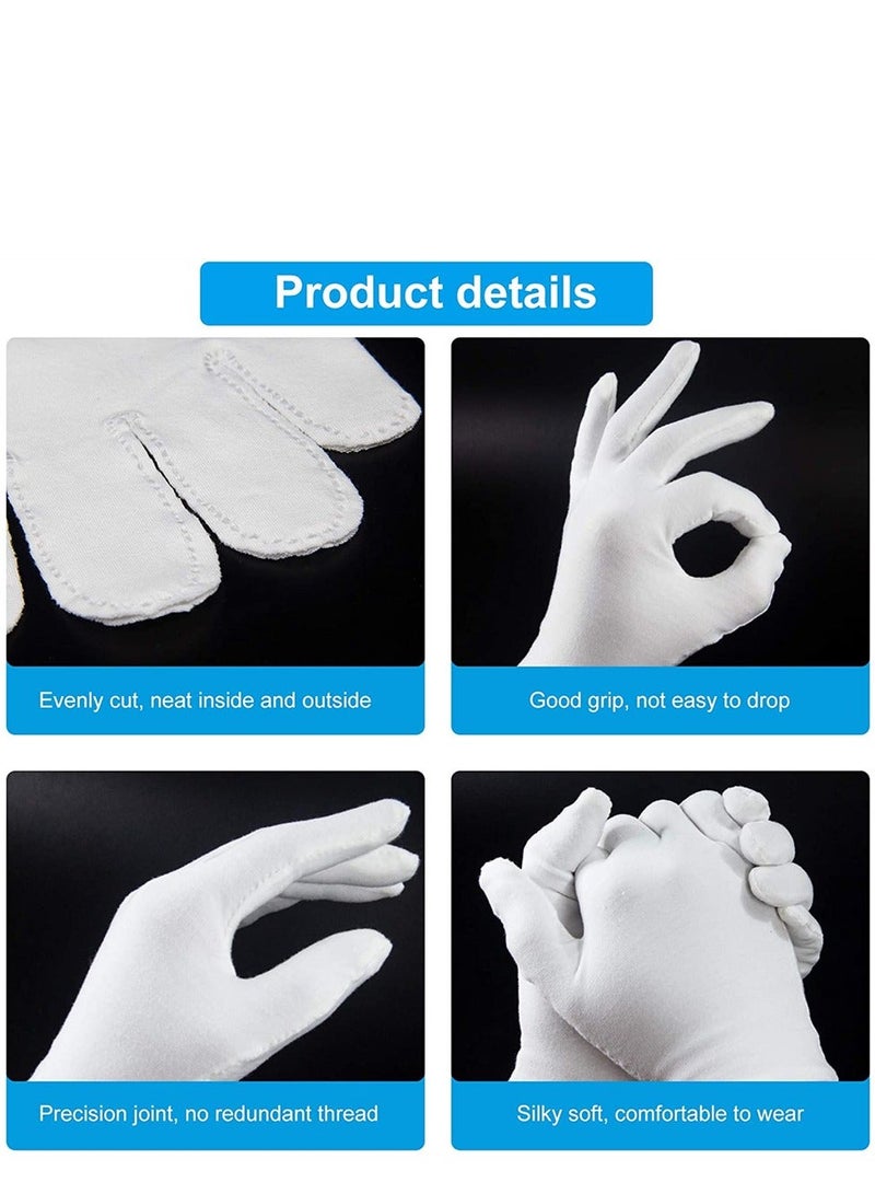 5 Pairs White Cotton Gloves, White Gloves for Inspection Photo Jewelry Silver Coin Archive Serving Costume, Cotton Gloves for Dry Hands Women Men Eczema Moisturizing SPA - Image 4