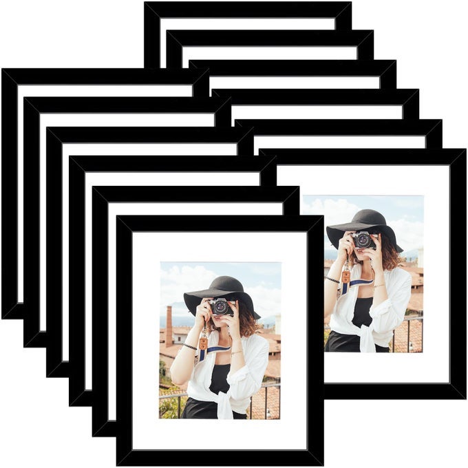 12x16 Picture Frame Set of 12 Display 85x11 with Mat or 12x16 without Mat Photo Frames for Wall Mounting Display Black