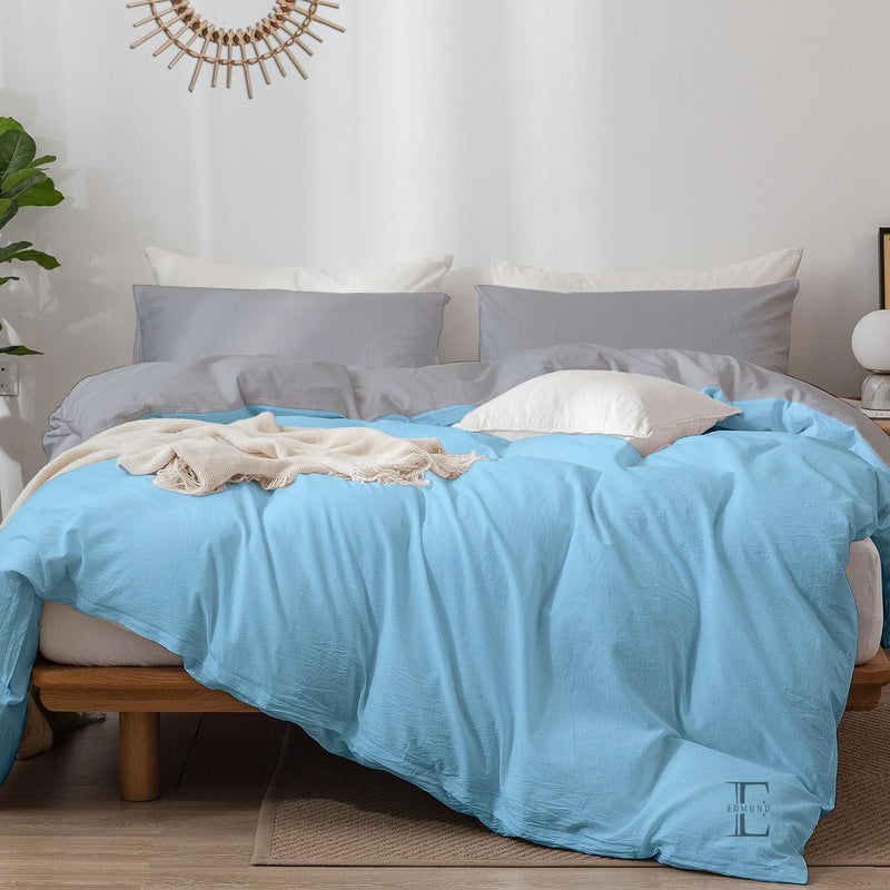 EDMUND Brushed Microfiber Single Bed Reversible Duvet Cover SetComforter CoverRajai CoverBlanket Cover 60x90 Inch Quilt Cover Single Bed with Zipper Pillow Cover SkySilver - Image 4