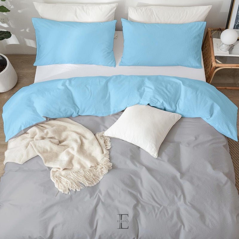EDMUND Brushed Microfiber Single Bed Reversible Duvet Cover SetComforter CoverRajai CoverBlanket Cover 60x90 Inch Quilt Cover Single Bed with Zipper Pillow Cover SkySilver - Image 3