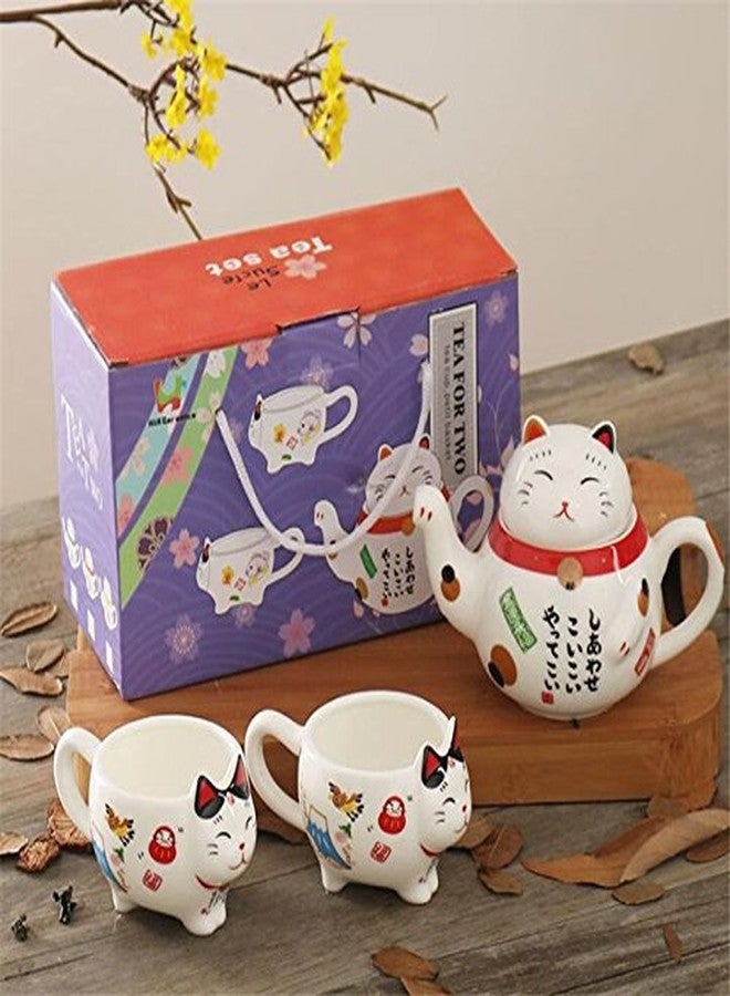 EatingBiting Charming Traditional Culture Japanese Design Maneki Neko Lucky Cat Ceramic teapot 1 Tea Pot and 2 Cups Set Package Gift Box Excellent Home Decor Asian Living Gift Chefs coffee mike tea - Image 4