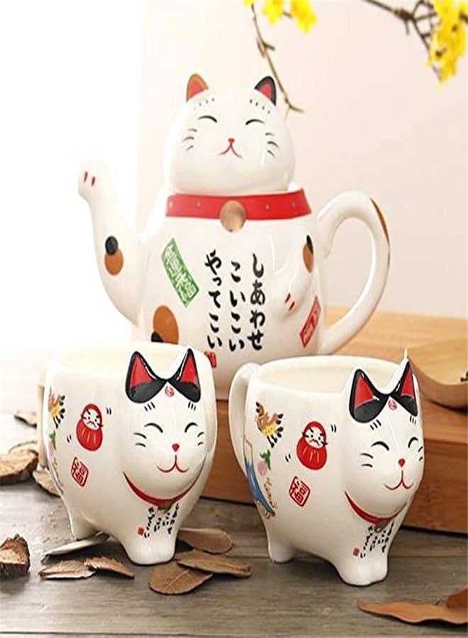 EatingBiting Charming Traditional Culture Japanese Design Maneki Neko Lucky Cat Ceramic teapot 1 Tea Pot and 2 Cups Set Package Gift Box Excellent Home Decor Asian Living Gift Chefs coffee mike tea - Image 1