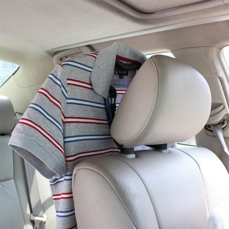 Car Seat Hanger Black Sturdy Metal Plastic Construction - Easy No-tool Install Car Clothes Hanger for Travelers With Headrest-bar Equipped Vehicles - Image 5