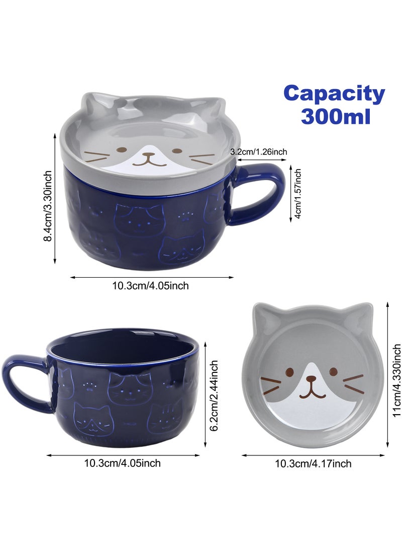 Cute Ceramic Cat Mug with Lid, 300ml Coffee Cup for Cat Lovers, Exquisite Relief Pattern, Snack Plate Lid  - Image 2