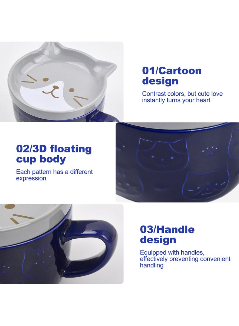 Cute Ceramic Cat Mug with Lid, 300ml Coffee Cup for Cat Lovers, Exquisite Relief Pattern, Snack Plate Lid  - Image 3