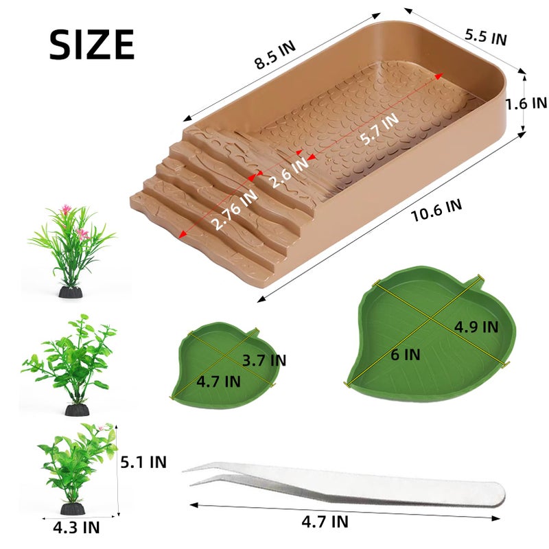 JWIZYOTR 3 PCS Reptile Water Dish with Climbing Ramp, Leaf Reptile Water Bowl, Amphibians Habitat Yellow Tortoise Water Dish for Turtle, Gecko, Snake, Bearded Dragon, Lizard - Image 2
