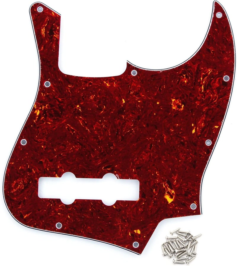 FLEOR 10 Hole J Bass Pickguard Scratch Plate Pick Guards for 4 Strings American/Mexican Standard J Bass Part, 4Ply Red Tortoise Shell - Image 1