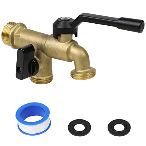 CNYGO Outdoor Double Taps Water Faucet, Wall Mounted Garden Two 3/4 inch Brass Ball Valves Water Tap Splitter, Frost-Proof Outside Spigot Replacement with 2 Outlets for Home, Balcony, Hose Connector - Image 1