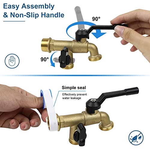 CNYGO Outdoor Double Taps Water Faucet, Wall Mounted Garden Two 3/4 inch Brass Ball Valves Water Tap Splitter, Frost-Proof Outside Spigot Replacement with 2 Outlets for Home, Balcony, Hose Connector - Image 4