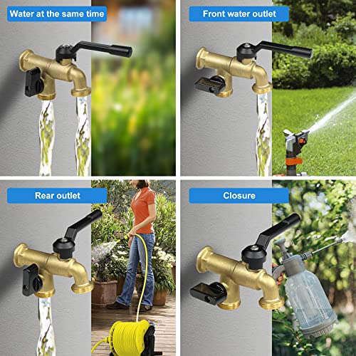 CNYGO Outdoor Double Taps Water Faucet, Wall Mounted Garden Two 3/4 inch Brass Ball Valves Water Tap Splitter, Frost-Proof Outside Spigot Replacement with 2 Outlets for Home, Balcony, Hose Connector - Image 5