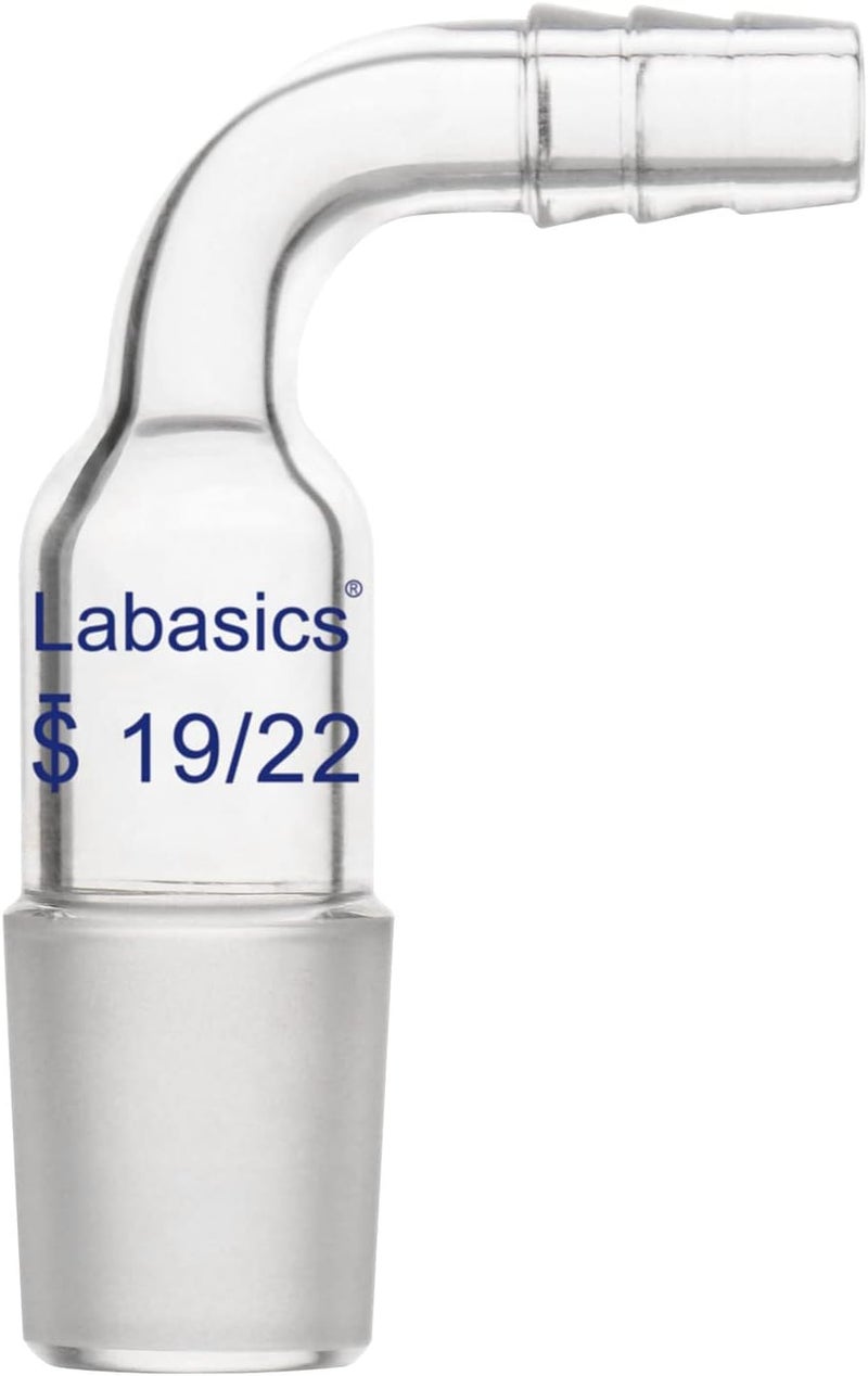 Labasics Glass Bent Inlet Adapter with 19/22 Male Glass Joint and 8mm Hose Connection Lab Glassware (19/22 Joint) - Image 1