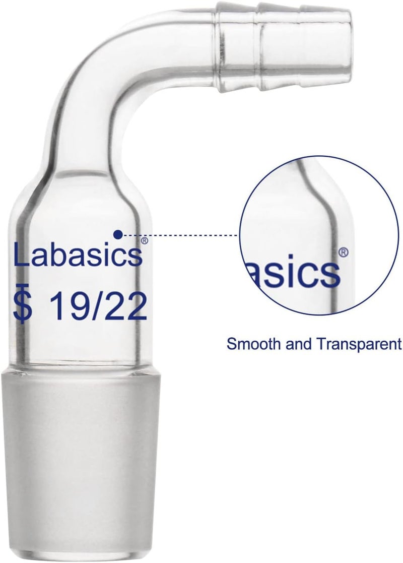 Labasics Glass Bent Inlet Adapter with 19/22 Male Glass Joint and 8mm Hose Connection Lab Glassware (19/22 Joint) - Image 3