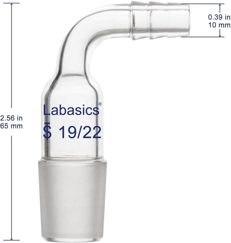 Labasics Glass Bent Inlet Adapter with 19/22 Male Glass Joint and 8mm Hose Connection Lab Glassware (19/22 Joint) - Image 2