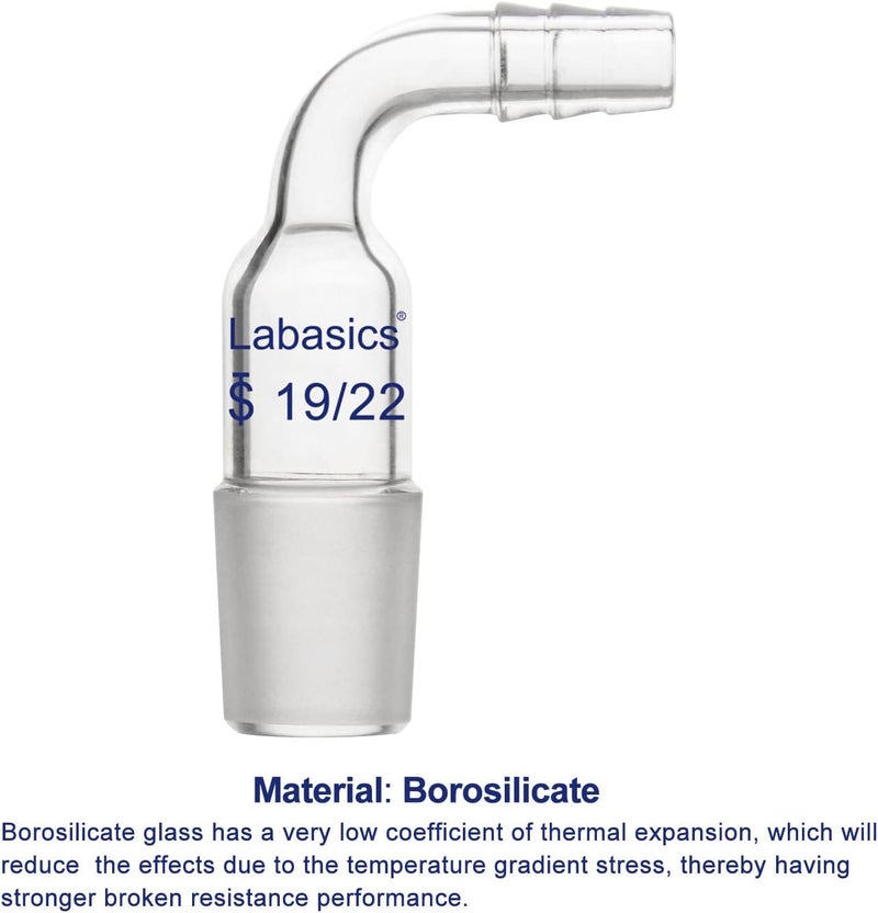 Labasics Glass Bent Inlet Adapter with 19/22 Male Glass Joint and 8mm Hose Connection Lab Glassware (19/22 Joint) - Image 4