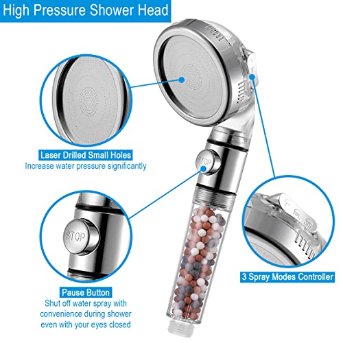 Vacto High Pressure Handheld Shower Head with Filter, Shower Head Kits with Hose and Bracket, Hard Water Softener Water Purifying Filtered Showerheads with Filter Beads - Image 5
