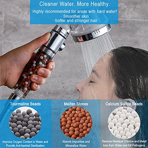Vacto High Pressure Handheld Shower Head with Filter, Shower Head Kits with Hose and Bracket, Hard Water Softener Water Purifying Filtered Showerheads with Filter Beads - Image 2