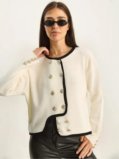 Bianco Lucci LUCCI Ribbed Knit Button-Up Cardigan