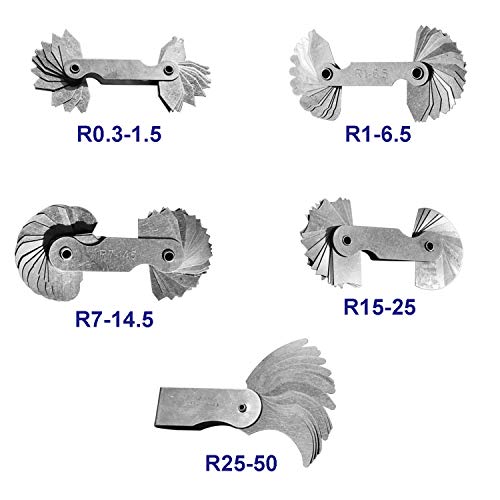 Together-life 5Pcs Stainless Steel Radius Gauge, Portable Concave Convex External Internal Arc Measuring Tool Radius Fillet Gauge Set R0.3-1.5mm/ R1-6.5mm/ R7-14.5mm/ R15-25mm/ R25-50mm - Image 2