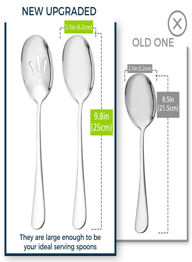 MUJINON 9.8-in Large Serving Spoons Set, 18/0 Stainless Steel Serving & Slotted Spoons, Heart Buffet Serving Utensil Soup Ladle, Dishwasher Safe, Party Festival Daily Home Commercial, Pack of 4 - Image 2
