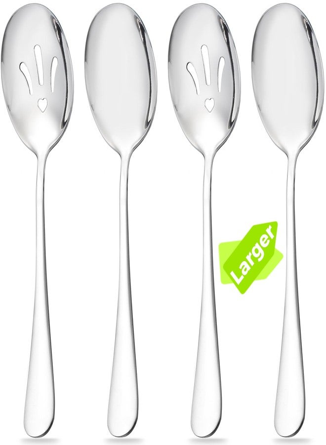 MUJINON 9.8-in Large Serving Spoons Set, 18/0 Stainless Steel Serving & Slotted Spoons, Heart Buffet Serving Utensil Soup Ladle, Dishwasher Safe, Party Festival Daily Home Commercial, Pack of 4 - Image 1