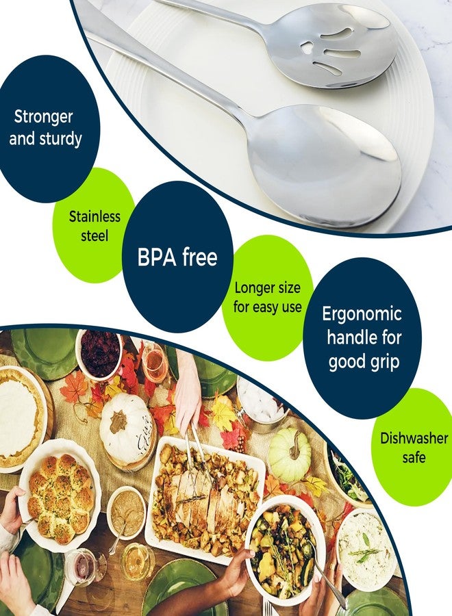 MUJINON 9.8-in Large Serving Spoons Set, 18/0 Stainless Steel Serving & Slotted Spoons, Heart Buffet Serving Utensil Soup Ladle, Dishwasher Safe, Party Festival Daily Home Commercial, Pack of 4 - Image 3