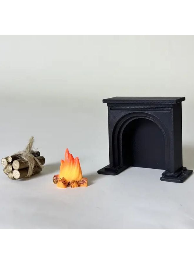 3Pcs Black 3D Printed Mini Fireplace With Realistic Flame Glow For Dollhouse Model Decor - Image 1